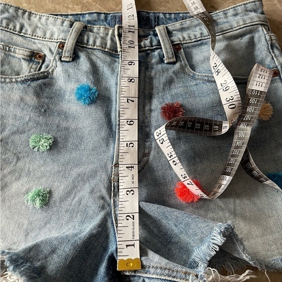 Lucky Brand Raw Edge Denim Jean Shorts Pom Poms 27 - Picture 4 of 10